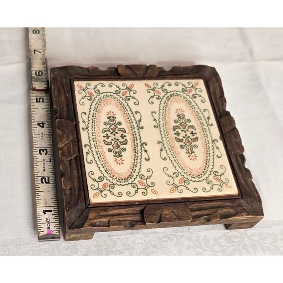 Orion Monterey Mexico Hand Carved Wood & Tile Hot Plate Trivet/Decorative Tile - Picture 5 of 5